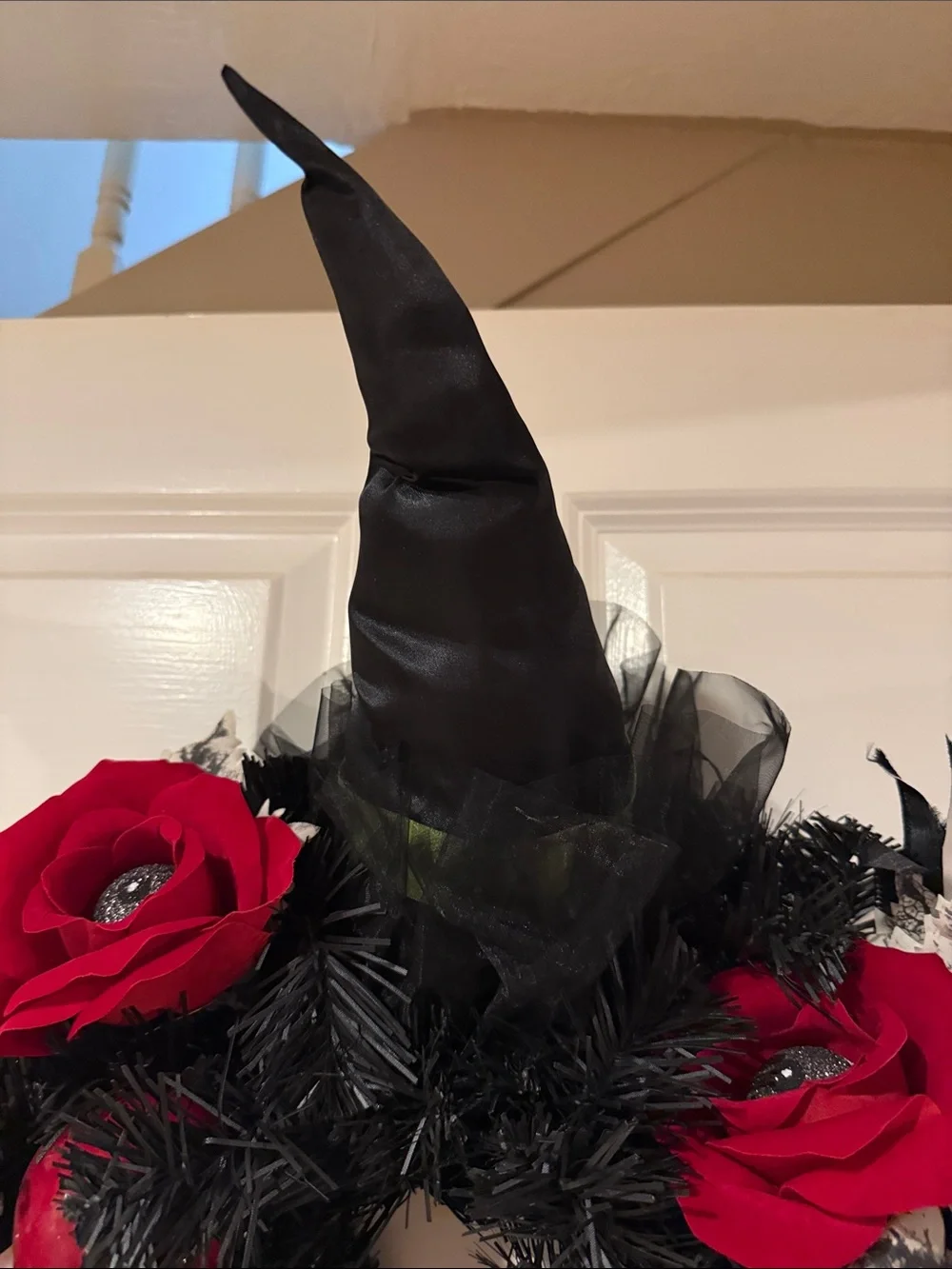 Whimsical Witch Door Wreath with Red Accents